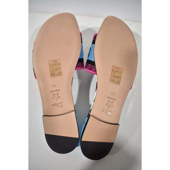 Christian Dior Dway D Jungle Blue Black Embroidered Logo Slide Flat Sandal 36.5 - Picture 12 of 12